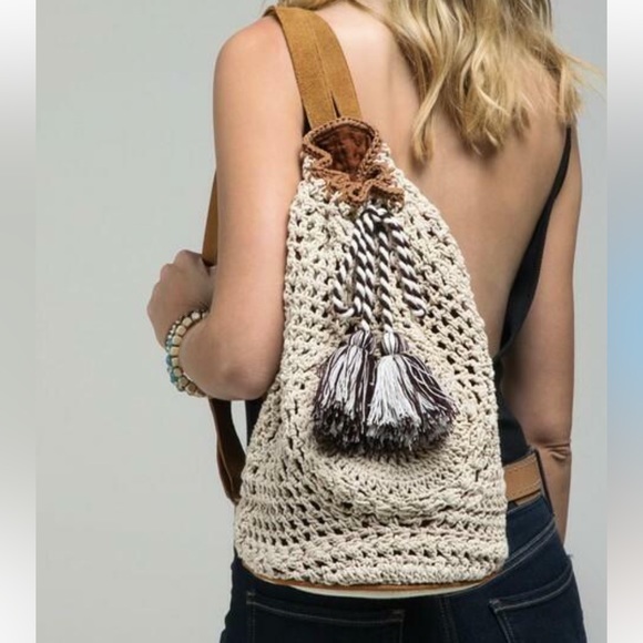 Ruggine Handbags - Ruggine Ecru Crochet Tassel Backpack